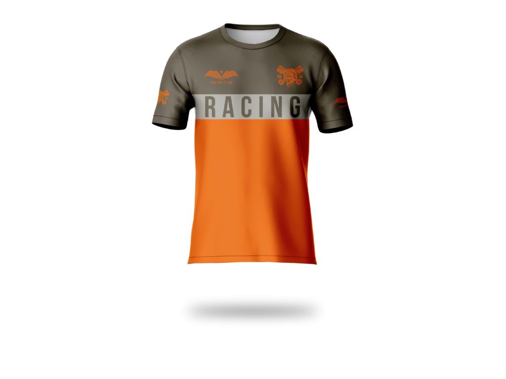 Vue de face d'un t-shirt manche courtes couleur orange gris
