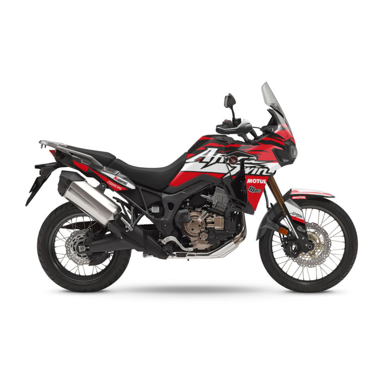 Vue de profil, d'un kit déco noir pour moto routière HONDA africa twin.