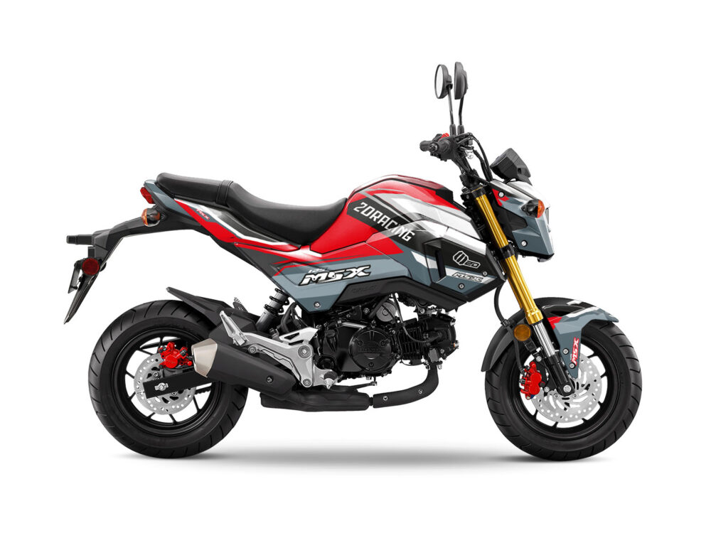 Vue de profil, d'un kit déco rouge pour moto routière HONDA MSX GROM.