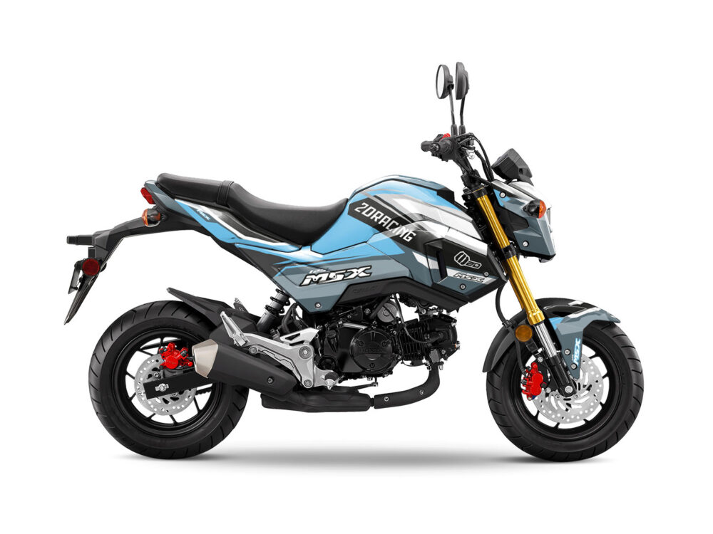Vue de profil, d'un kit déco turquoise pour moto routière HONDA MSX GROM.