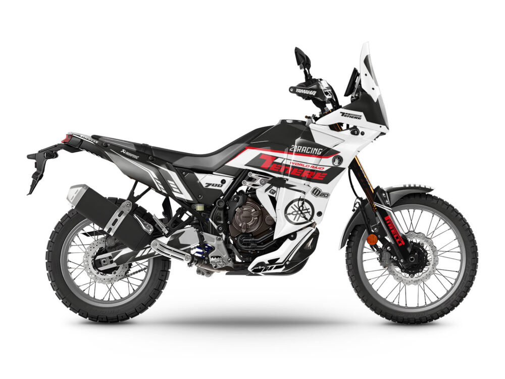 Vue de profil, d'un kit déco blanc pour moto routière YAMAHA TENERE 700.