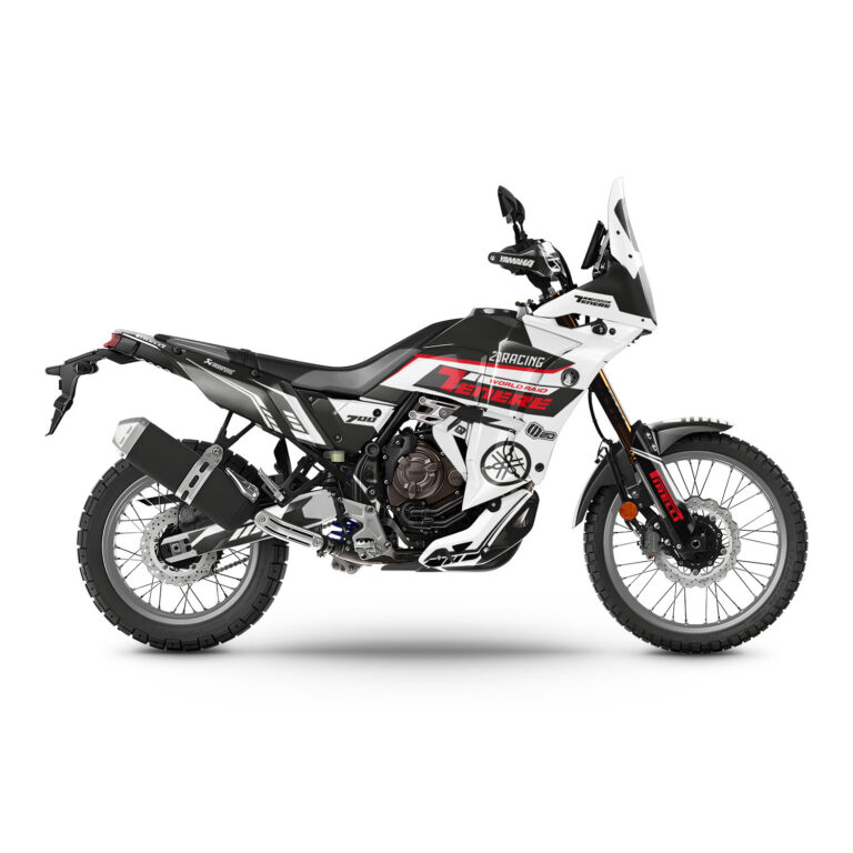 Vue de profil, d'un kit déco blanc pour moto routière YAMAHA TENERE 700.