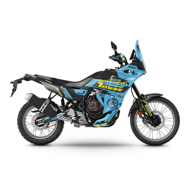 Vue de profil, d'un kit déco jaune pour moto routière YAMAHA TENERE 700.