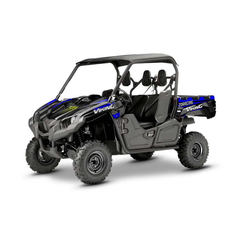 Vue de profil, d'un kit déco bleu pour un SSV YAMAHA VIKING.