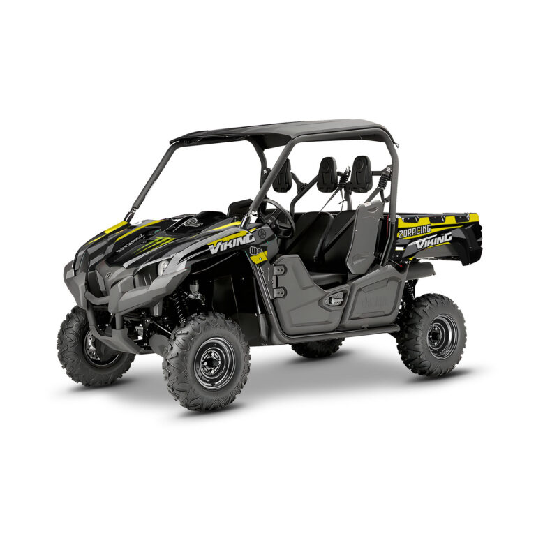 Vue de profil, d'un kit déco jaune pour un SSV YAMAHA VIKING.