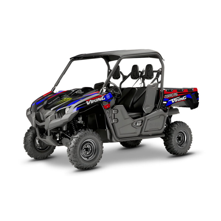 Vue de profil, d'un kit déco rouge pour un SSV YAMAHA VIKING.