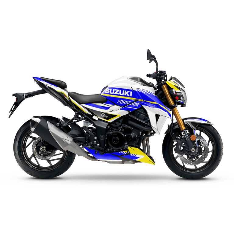 Vue de profil, d'un kit déco blanc pour moto routière HONDA GSX-S