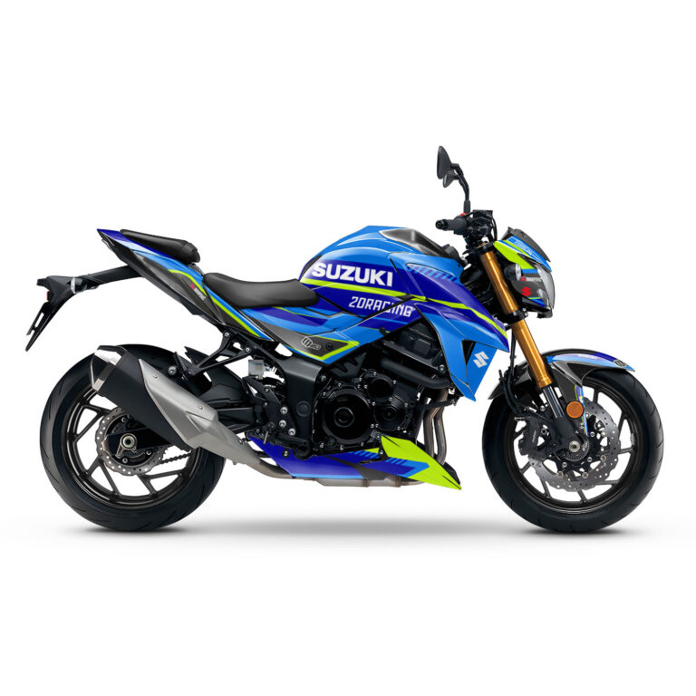 Vue de profil, d'un kit déco bleu pour moto routière HONDA GSX-S