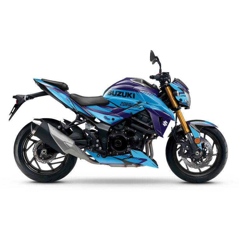 Vue de profil, d'un kit déco navy pour moto routière HONDA GSX-S