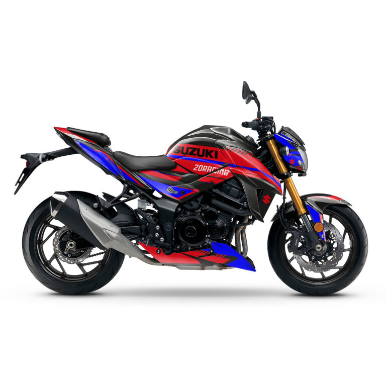 Vue de profil, d'un kit déco rouge pour moto routière HONDA GSX-S