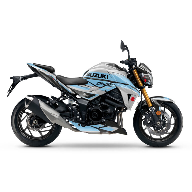 Vue de profil, d'un kit déco turquoise pour moto routière HONDA GSX-S