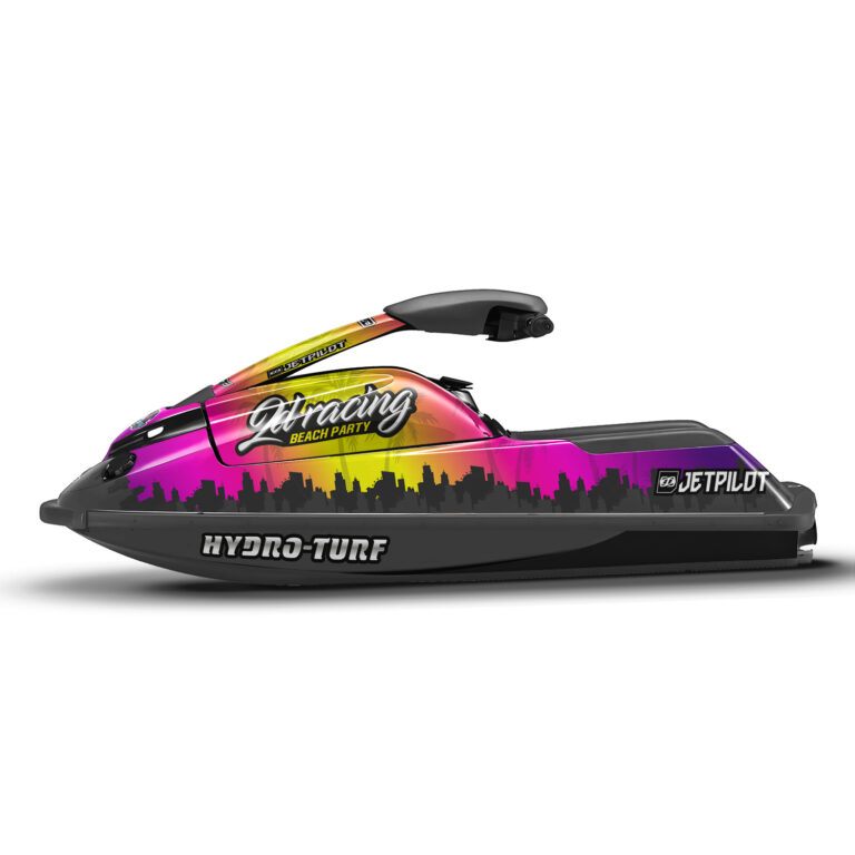 Vue de profil, d'un kit déco soleil pour jet ski YAMAHA superjet.