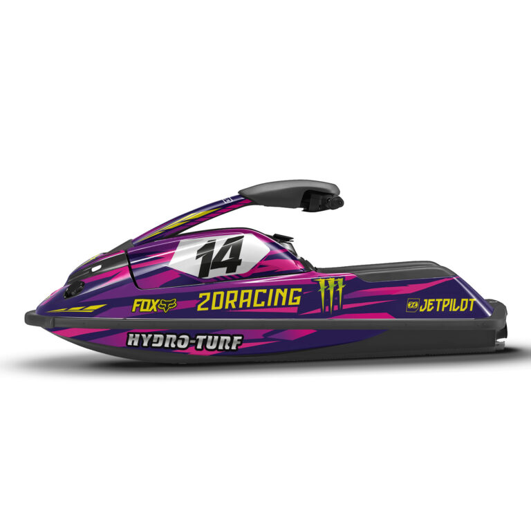 Vue de profil, d'un kit déco rose pour jet ski YAMAHA superjet.