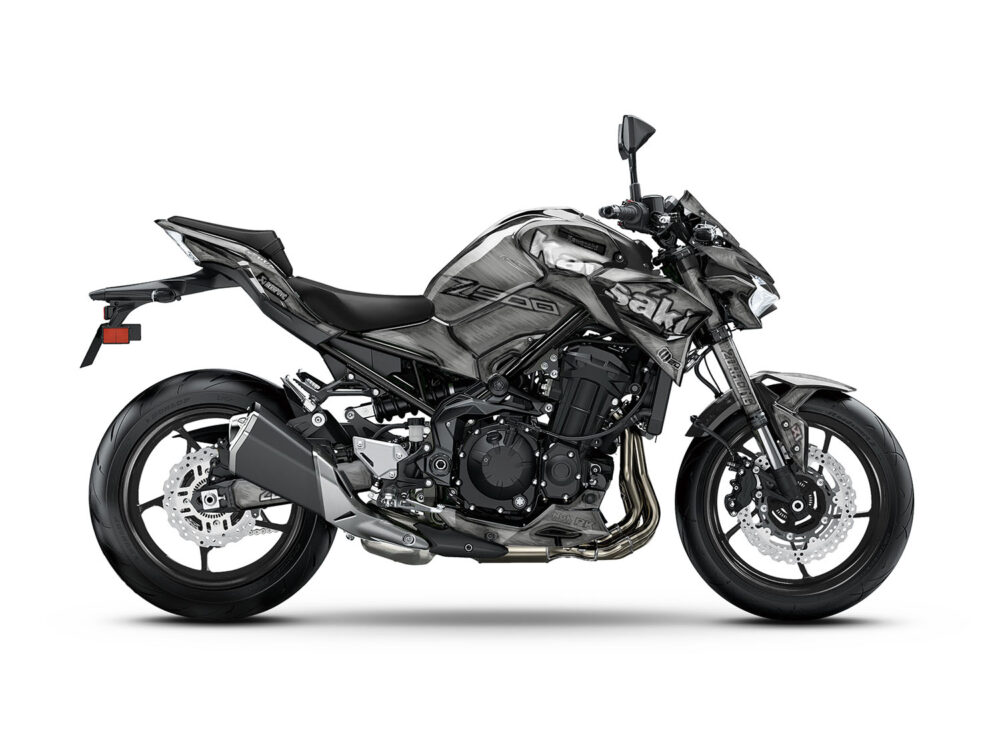Vue de profil, d'un kit déco gris pour moto routière KAWASAKI Z900.